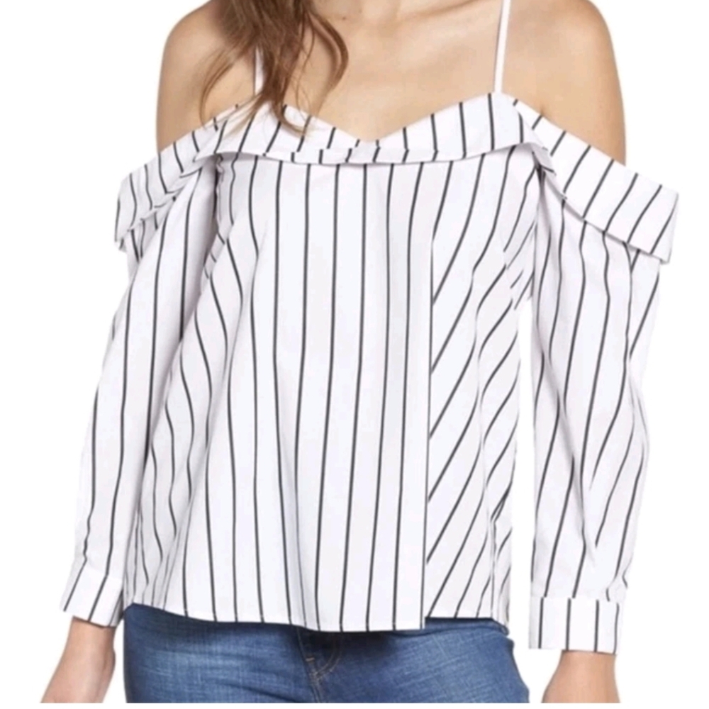 Leith Black and White Striped Oversized Off-Shoulder Blouse Size S